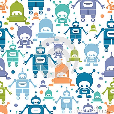 Cute colorful cartoon robots seamless pattern Vector Illustration