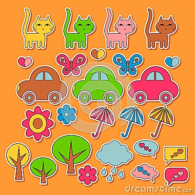 Cute colorful childish stickers Vector Illustration
