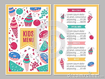 Cute colorful children s menu Vector Illustration