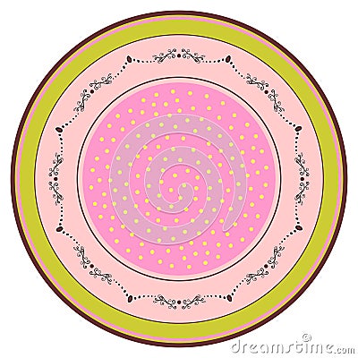 Cute colorful circular abstract pattern. Plate with stripes and patterns. Vector with various pink, burgundy and black Vector Illustration