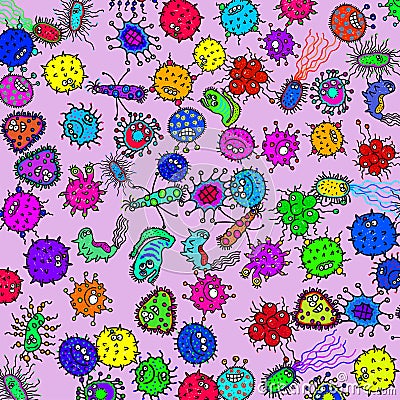 Cartoon Doodle Bacteria Surface Background Stock Photo