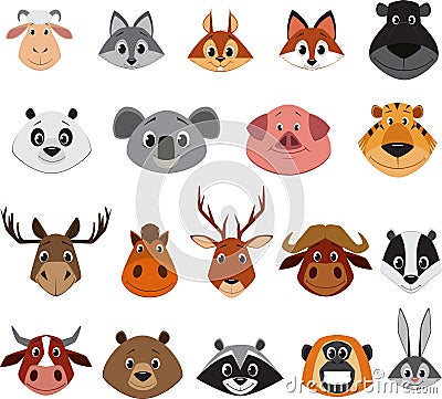 Cute colorful exotic animals collection Vector Illustration