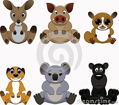 Cute colorful exotic animals collection Vector Illustration