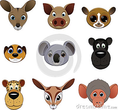 Cute colorful exotic animals collection Vector Illustration