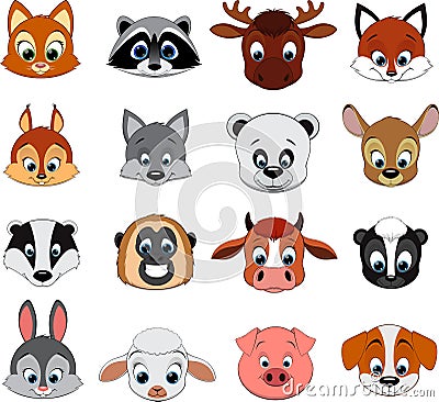 Cute colorful exotic animals collection Vector Illustration