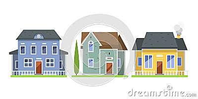 Cute colorful flat style house village symbol real estate cottage and home design residential colorful building Vector Illustration