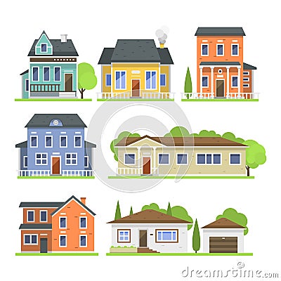 Cute colorful flat style house village symbol real estate cottage and home design residential colorful building Vector Illustration