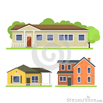 Cute colorful flat style house village symbol real estate cottage and home design residential colorful building Vector Illustration