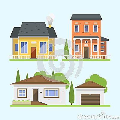 Cute colorful flat style house village symbol real estate cottage and home design residential colorful building Vector Illustration