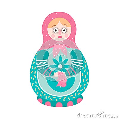 Cute colorful handcrafted russian ornamental nesting doll Vector Illustration