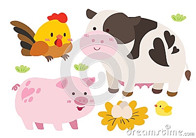 Cute happy animals farm collection set Stock Photo