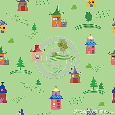 Cute colorful houses seamless pattern. Vector illustration. Vector Illustration