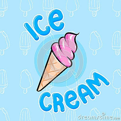 Cute colorful ice cream cone vector illustration in hand drawn graphic cartoon Vector Illustration