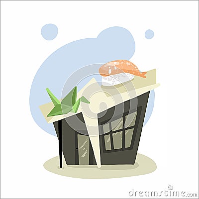 Cute and colorful isolated vector home cafe sushi and rolls Vector Illustration