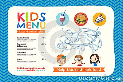 Cute colorful kids meal menu template Vector Illustration