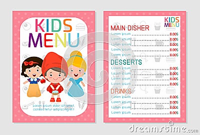 Cute colorful kids meal menu vector template, kids menu, Cute colorful kids meal menu design Vector Illustration