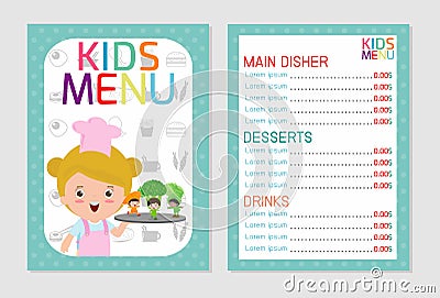 Cute colorful kids meal menu vector template, kids menu, Cute colorful kids meal menu design Vector Illustration