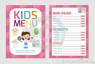 Cute colorful kids meal menu vector template, kids menu, Cute colorful kids meal menu design Vector Illustration