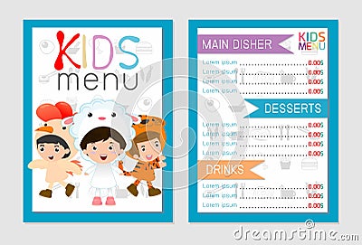 Cute colorful kids meal menu vector template, kids menu, Cute colorful kids meal menu design Vector Illustration