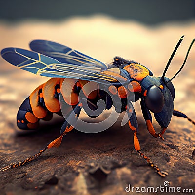 Generative AI: cute colorful macro fantasy insect with transparent wings Stock Photo