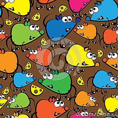 Cute colorful mouse seamless pattern Vector Illustration