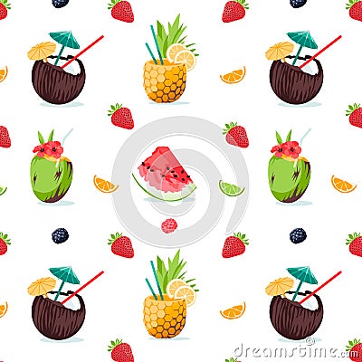 Cute colorful pattern with tropick cocktails Vector Illustration