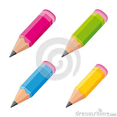 Cute colorful pencils. Vector icons set. Vector Illustration