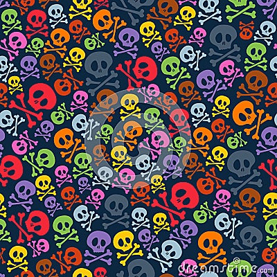 Cute colorful skulls and crossbones seamless Vector Illustration