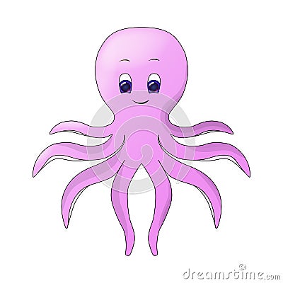 Cute colorful vector octopus image; cartoon illustration for children`s books, post cards, posters, banners; octopus isolated Vector Illustration