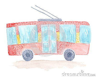 Cute colorful vector watercolor trolleybus Vector Illustration