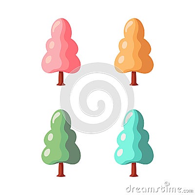 Cute colourful winter trees. Xmas Decoration in cartoon style. Winter holiday element. Vector illustration Vector Illustration