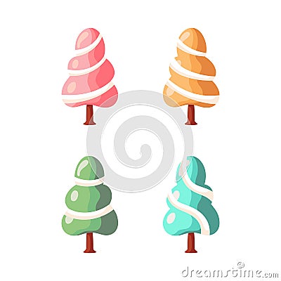 Cute colourful winter trees. Xmas Decoration in cartoon style. Winter holiday element. Vector illustration Vector Illustration