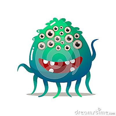 Cute comic monster with all eyes with many legs Vector Illustration