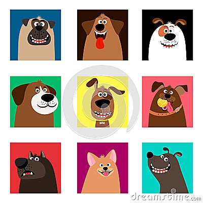 Cute comic puppy heads Vector Illustration