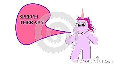 Cute comic unicorn saying speech therapy Stock Photo