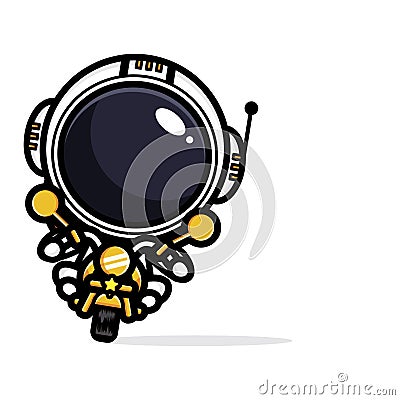 Cute and cool astronaut cartoon character riding a motorbike Vector Illustration