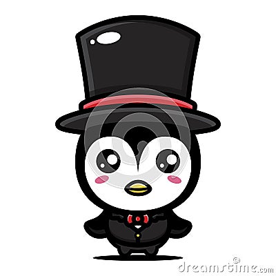 Cute and cool penguin cartoon characters wearing suits and hats Vector Illustration