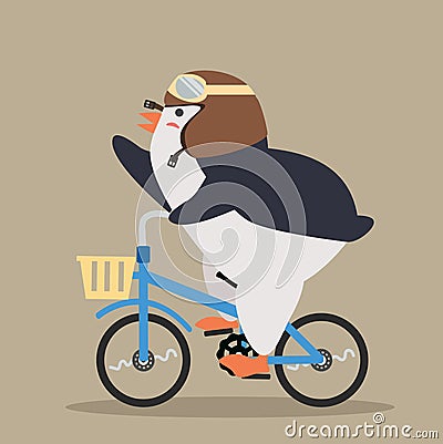 Cute Cool penguin ride a bicycle Vector Illustration
