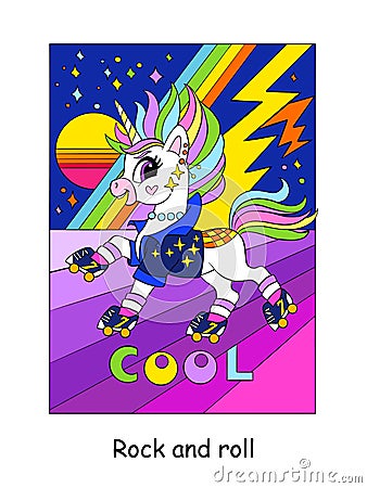 Cute cool unicorn in roller skates vector illustration Vector Illustration
