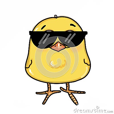 Cute cool yellow chick sunglasses drawing illustration white background Cartoon Illustration