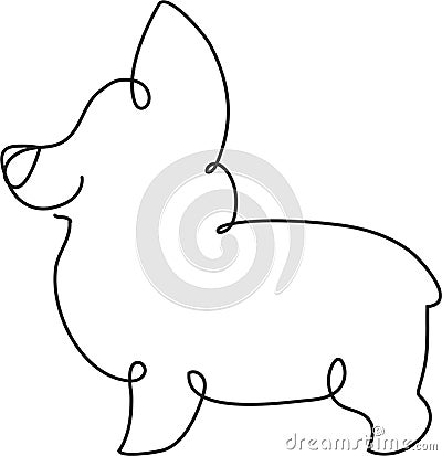 Cute corgi continuos line drawing. Abstract one line puppy vector doodle. Vector Illustration