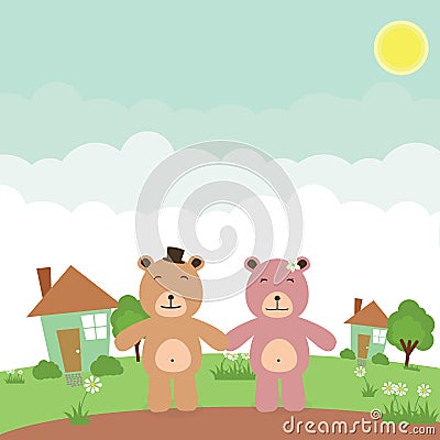 Cute Couple Bear Vector Vector Illustration