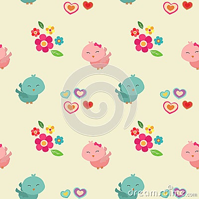 Cute couple bird valentine pattern Vector Illustration