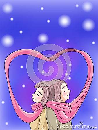 Cute couple bonding in winter scene Vector Illustration
