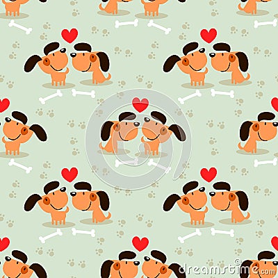 Cute couple brown dog seamless pattern Vector Illustration