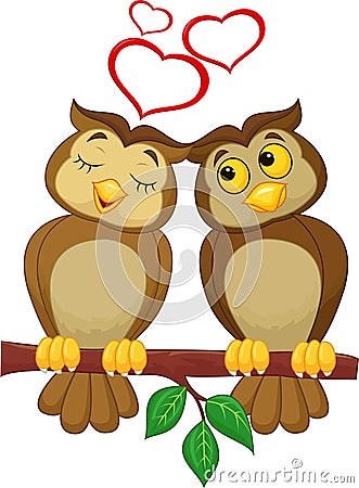 Cute couple cartoon owl in love Vector Illustration
