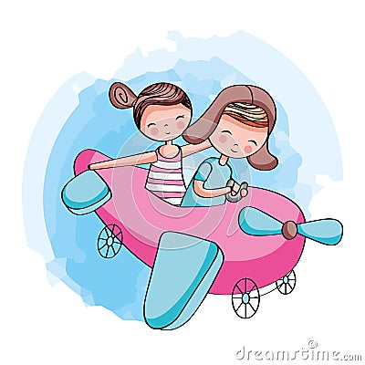 Cute couple in love taking a plane . vector Vector Illustration