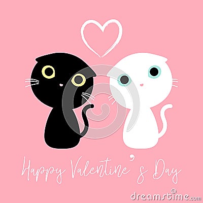 Cute couple cats decorated with happy valentine& x27;s day Vector Illustration