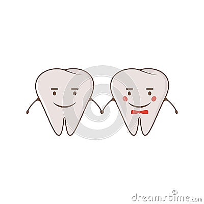 Cute couple cheerful teeth. Vector modern flat style cartoon character illustration. Clear tooth kid children christmas concept de Cartoon Illustration