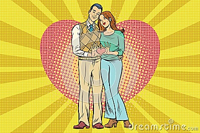 Cute couple, hand gesture a heart of love Vector Illustration